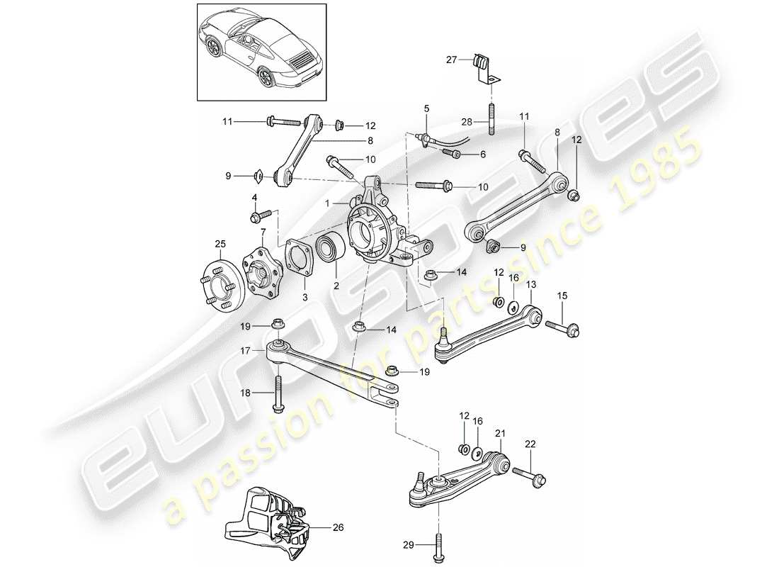 porsche 2012 (997-2) essieu arrière schéma des pièces