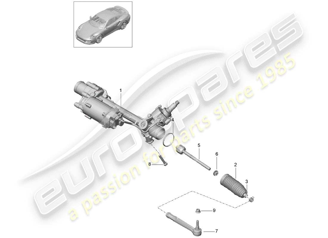 porsche 991 turbo (2017) mécanisme de direction schéma des pièces