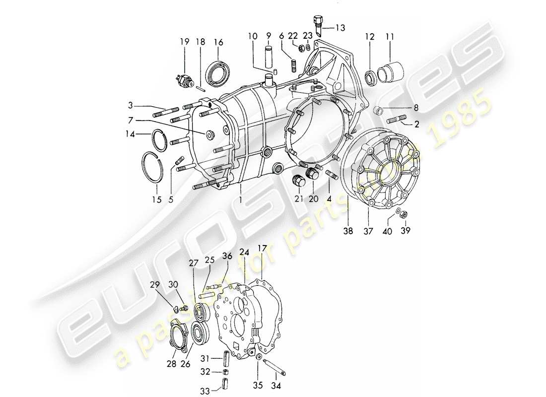 porsche 1966 (911/912) carter de transmission - sportomatique schéma des pièces