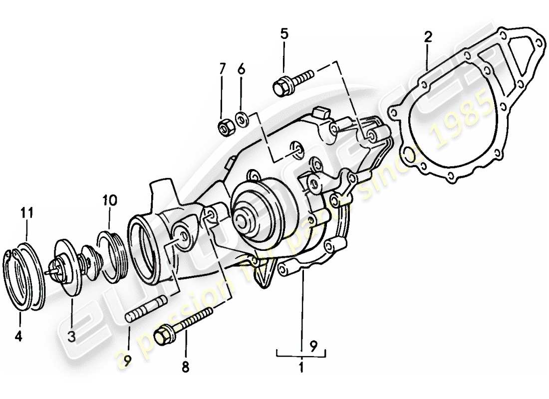 porsche 1986 (924s) pompe à eau schéma des pièces
