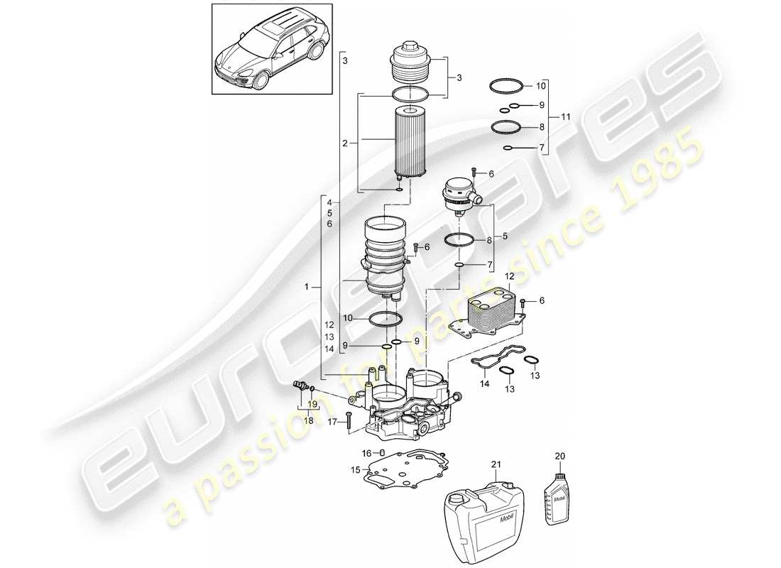 porsche 2011 (cayenne e2 92a) filtre à huile schéma des pièces