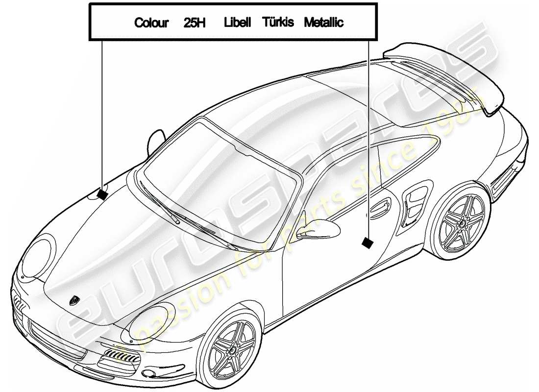 porsche 2011 (997-2 turbo / gt2 rs) bâton de retouche de peinture schéma des pièces