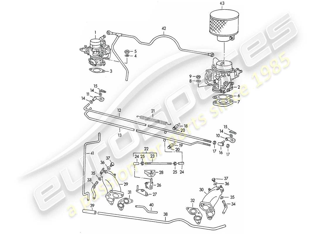 porsche 1950 (356/356a) carburateur - solex 32pbj - solex 40pjcb - et - conduite d'alimentation en carburant - pompe à carburant schéma des pièces