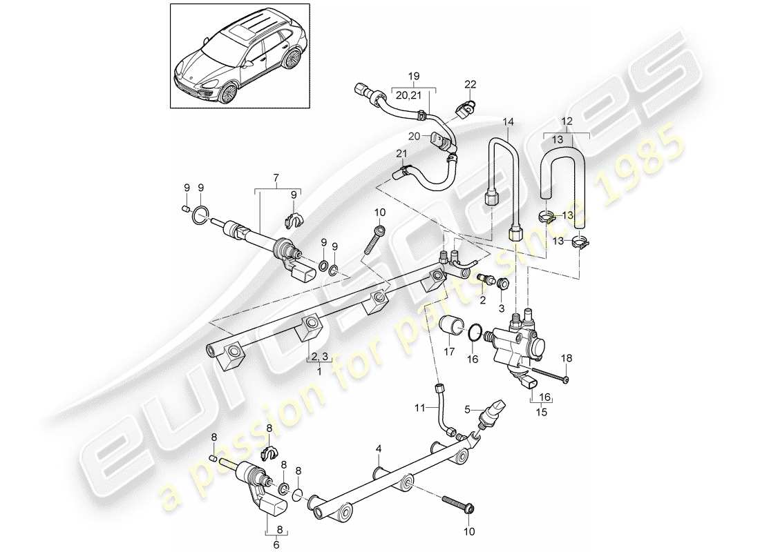 porsche 2011 (cayenne e2 92a) tuyau de collecte de carburant schéma des pièces