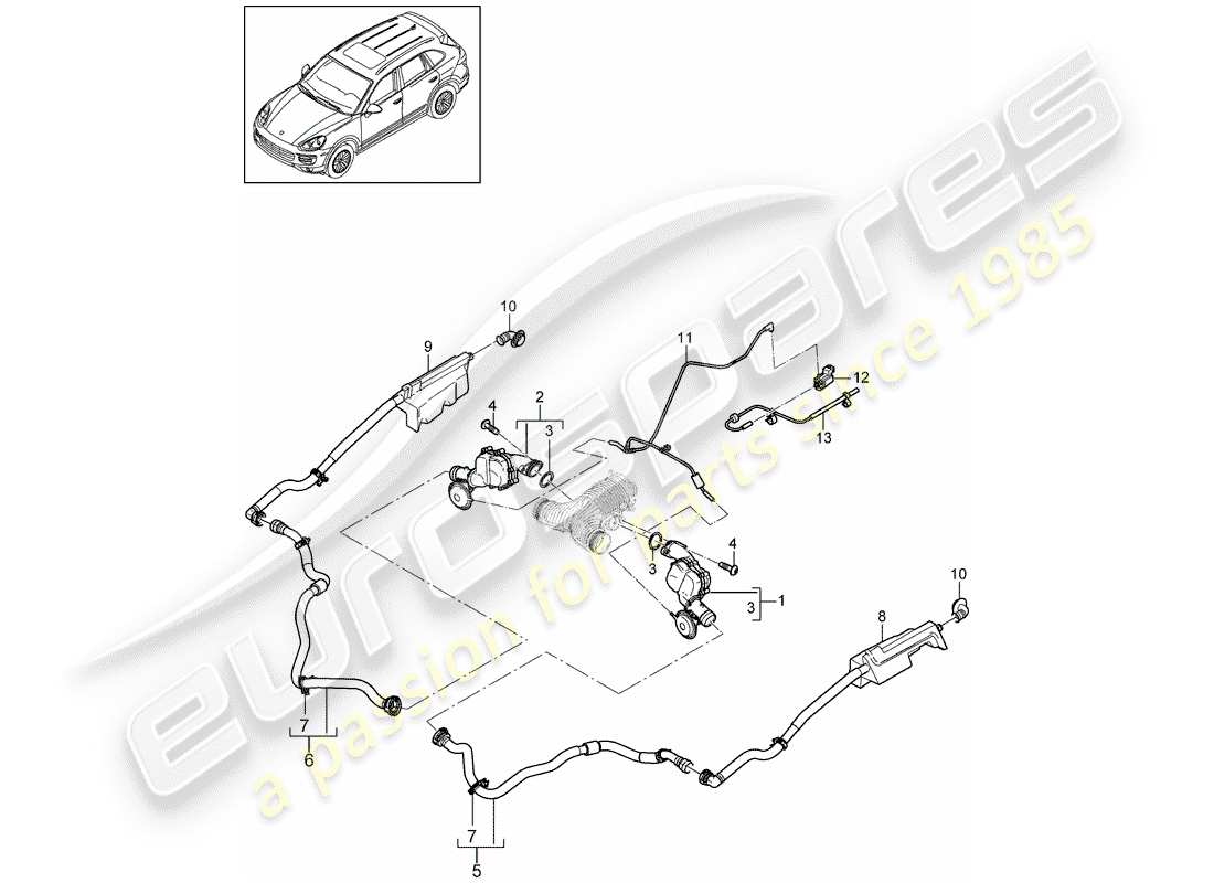 porsche 2011 (cayenne e2 92a) refroidisseur d'air schéma des pièces