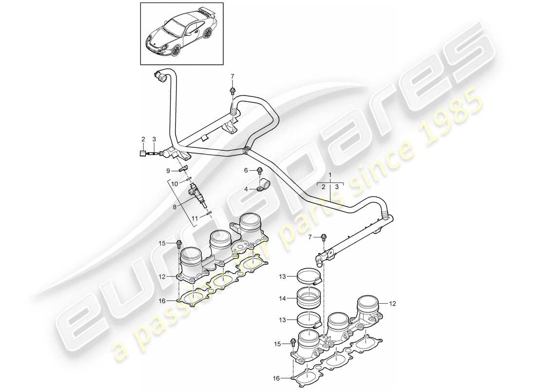 porsche 2009 (997-2 gt3) tuyau de récupération de carburant schéma des pièces