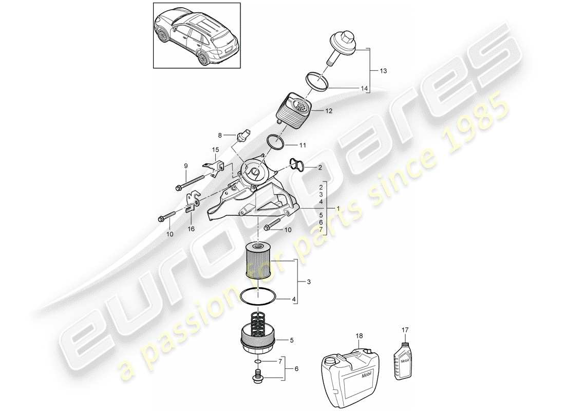 porsche 2011 (cayenne e2 92a) filtre à huile schéma des pièces
