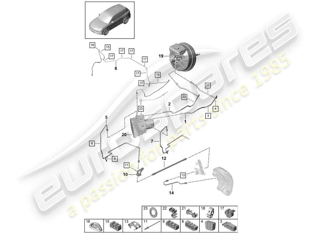 porsche 2020 (cayenne e3 9ya/9yb) conduite de frein schéma des pièces