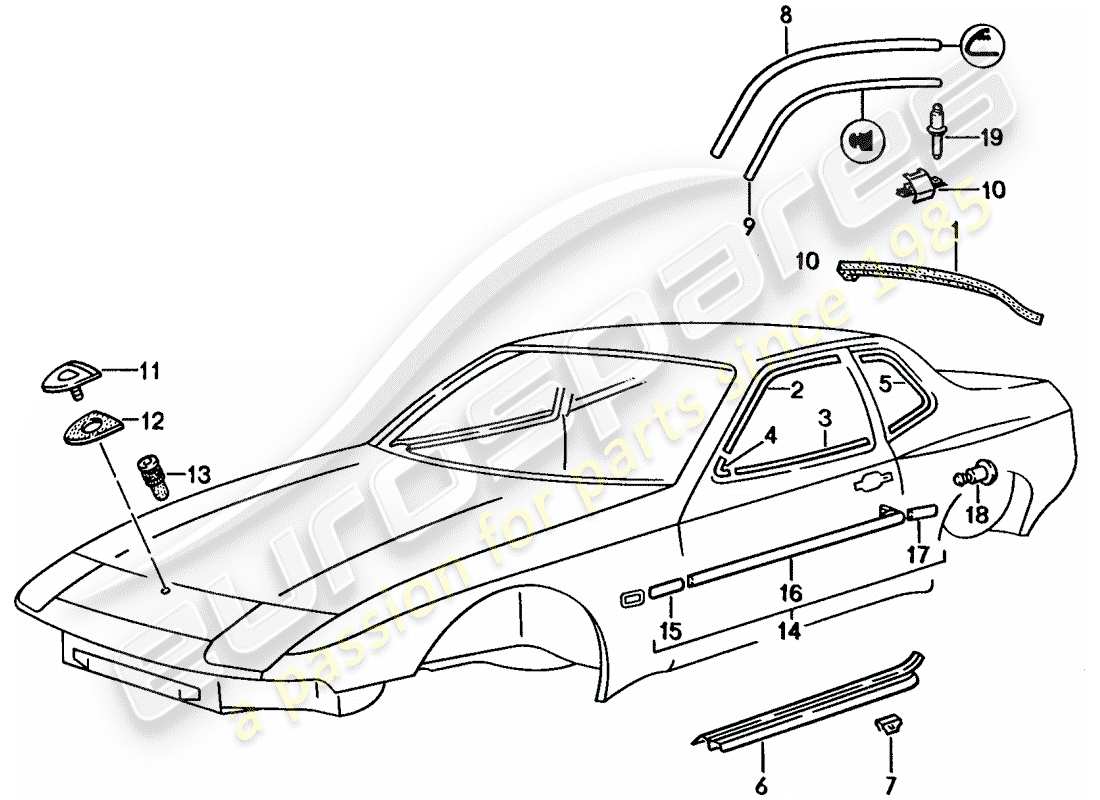 porsche 1990 (944) moulage décoratif schéma des pièces
