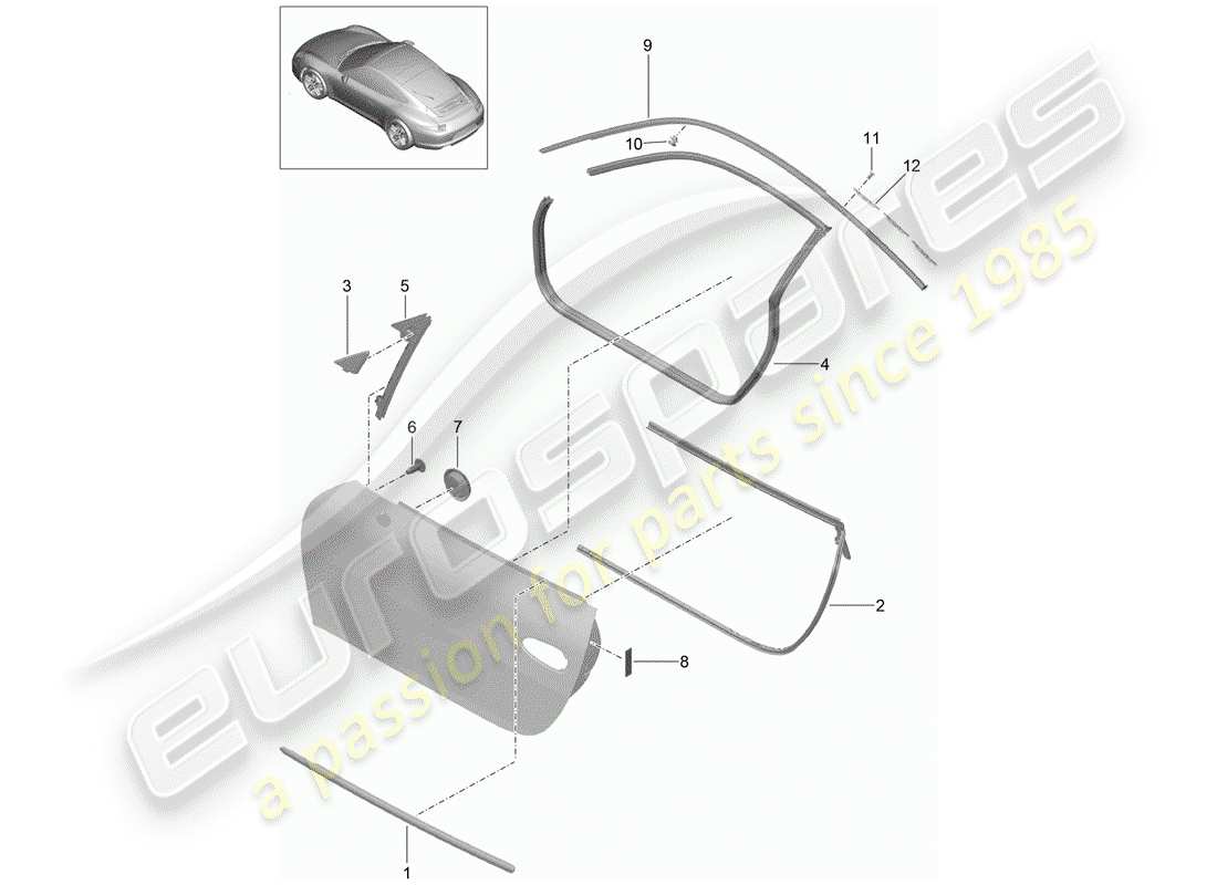 porsche 2013 (991-1) joint de porte schéma des pièces