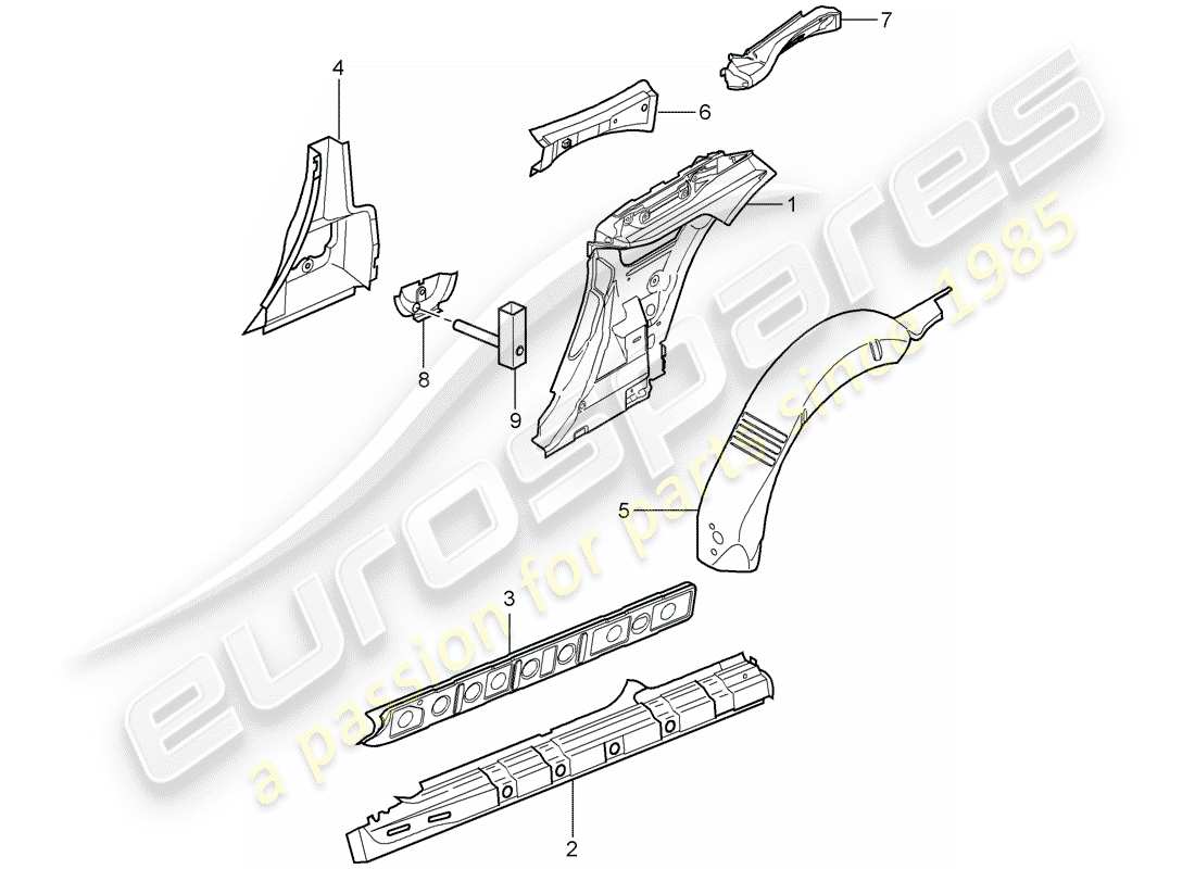 porsche 2005 (997-1) panneau latéral schéma des pièces