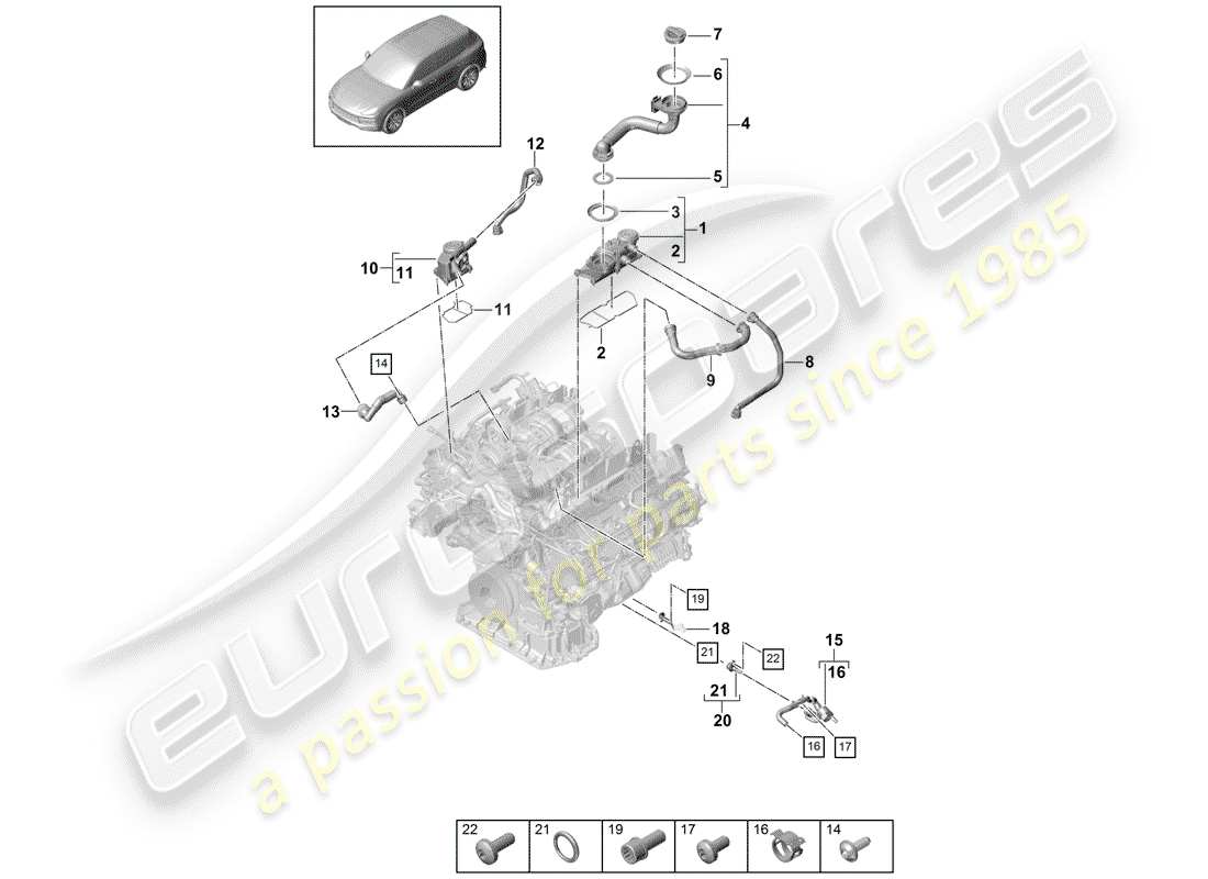 porsche 2020 (cayenne e3 9ya/9yb) ventilation pour bloc-cylindres