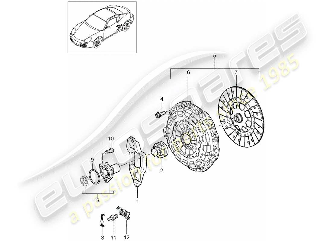 porsche 2008 (987 cayman) embrayage schéma des pièces