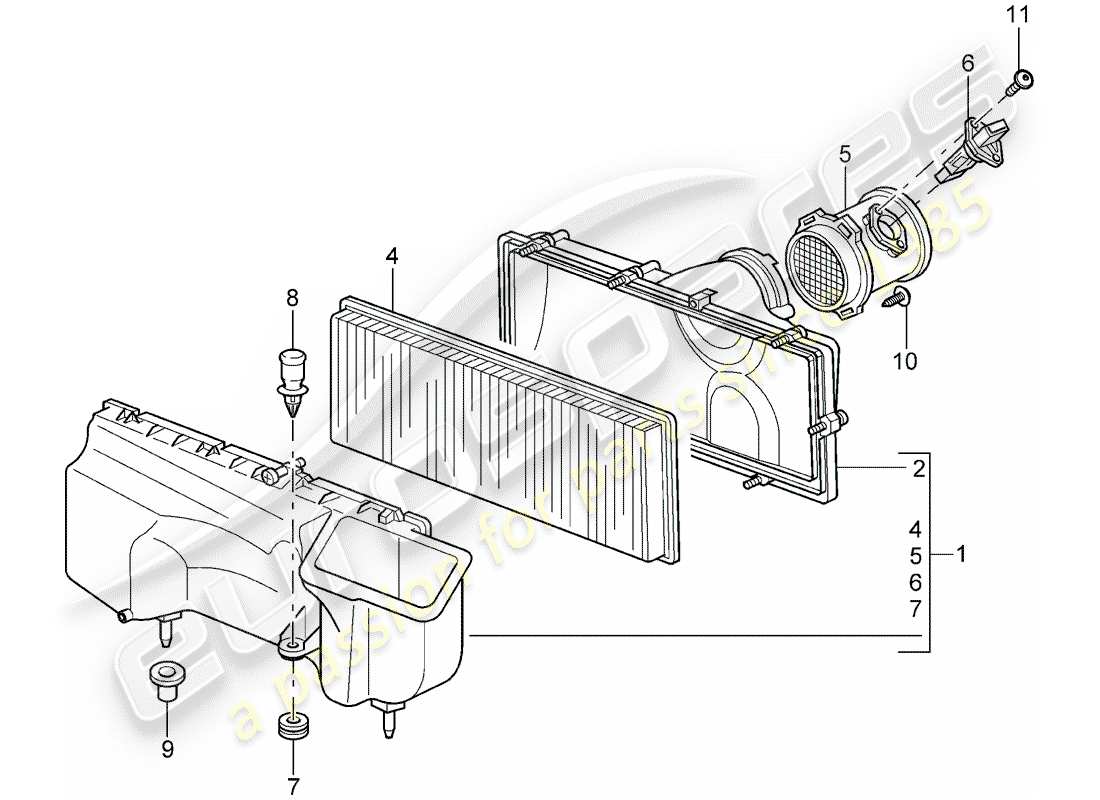 porsche 2007 (997-1 gt3) schéma des pièces du filtre à air