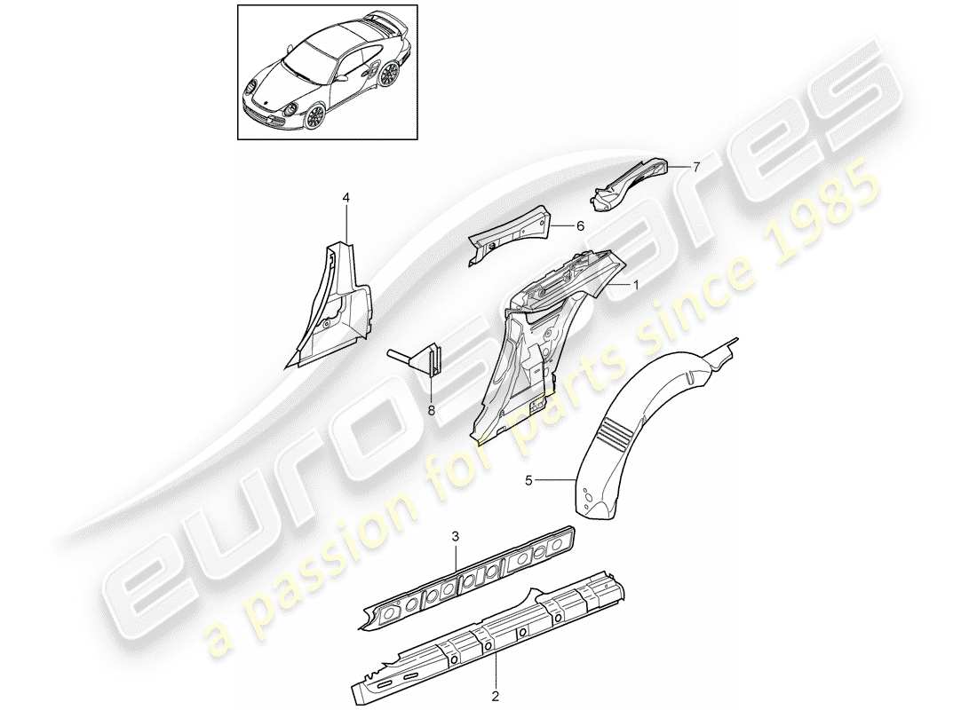 porsche 2013 (997-2 turbo / gt2 rs) panneau latéral schéma des pièces