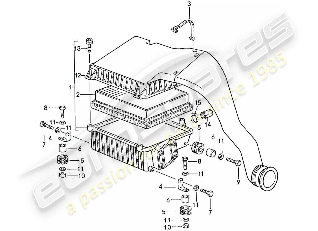porsche 1990 (944) système de filtre à air schéma des pièces