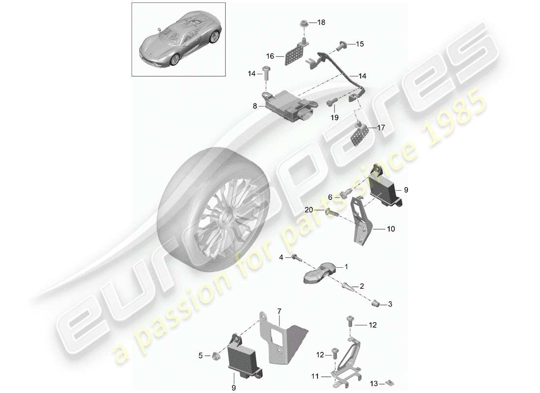 porsche 2015 (918 spyder) système de contrôle de pression des pneus schéma des pièces