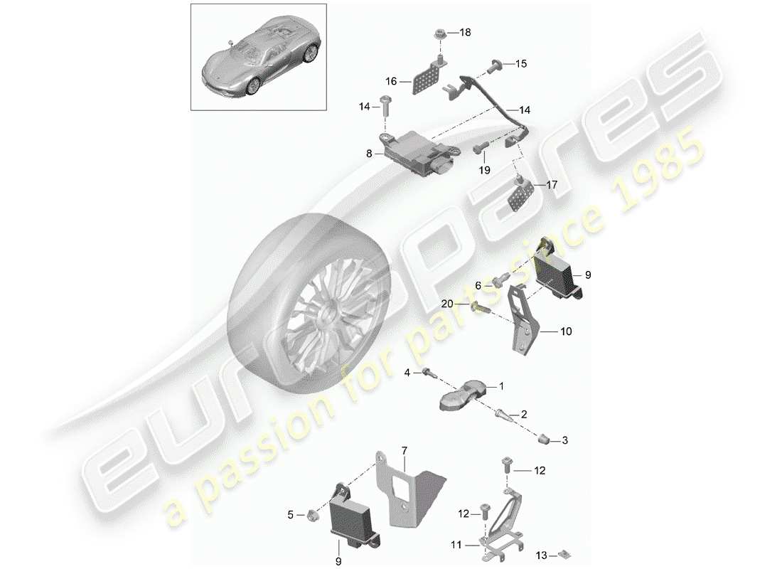 porsche 918 spyder (2015) système de contrôle de la pression des pneus schéma des pièces