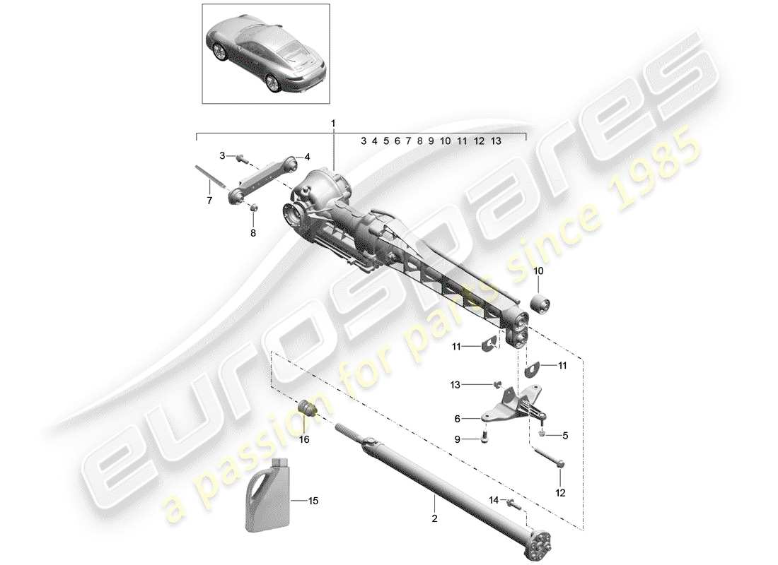 porsche 2013 (991-1) différentiel d'essieu avant schéma des pièces