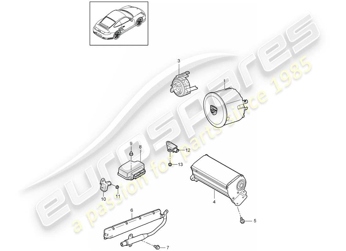 porsche 2011 (997-2 turbo / gt2 rs) schéma des pièces de l'airbag