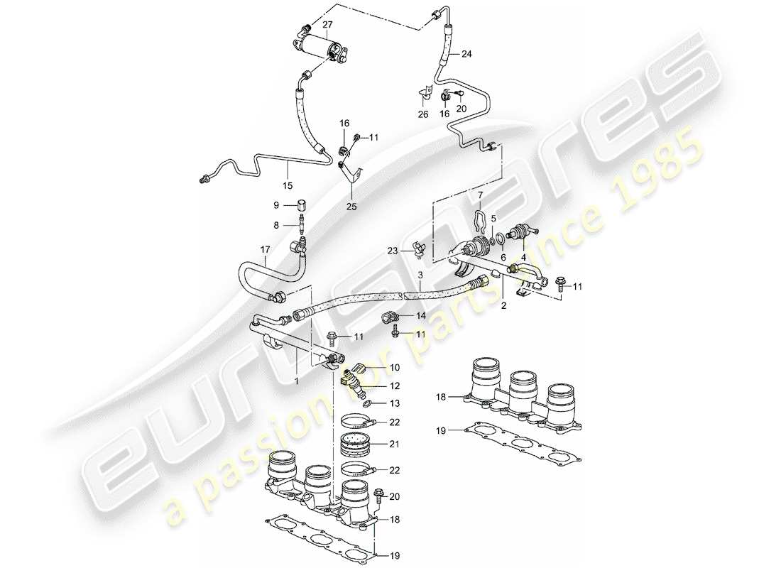 porsche 2005 (996 turbo / gt2) tuyau de récupération de carburant schéma des pièces