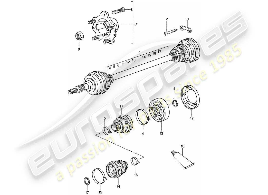 porsche 1994 (993) arbre de transmission - moyeu de roue arrière schéma des pièces