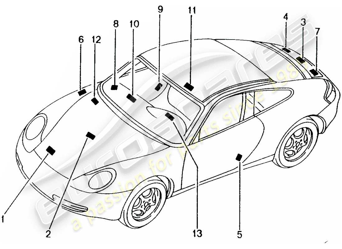 porsche 1998 (996) signes/avis schéma des pièces