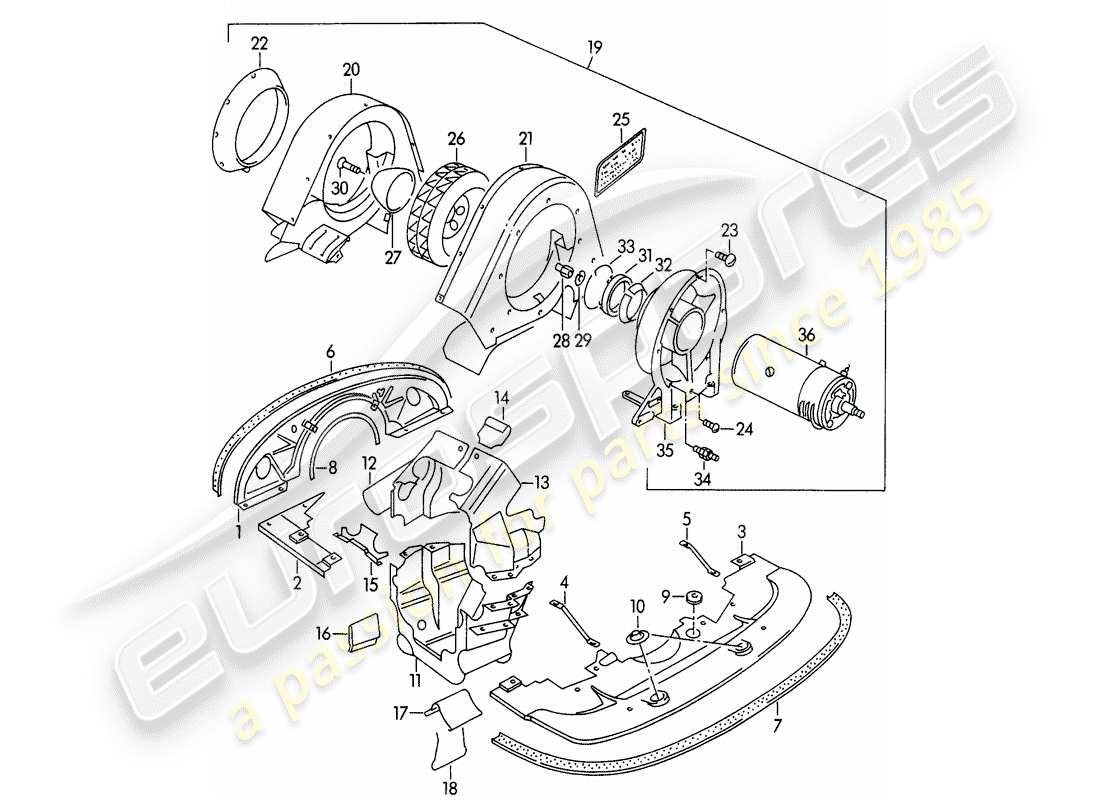 porsche 1954 (356/356a) refroidissement par air schéma des pièces