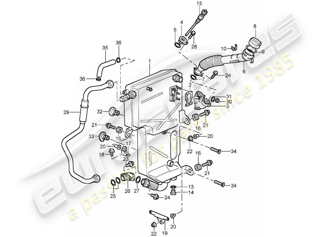 porsche 2004 (996 turbo / gt2) lubrification moteur - réservoir d'huile schéma des pièces