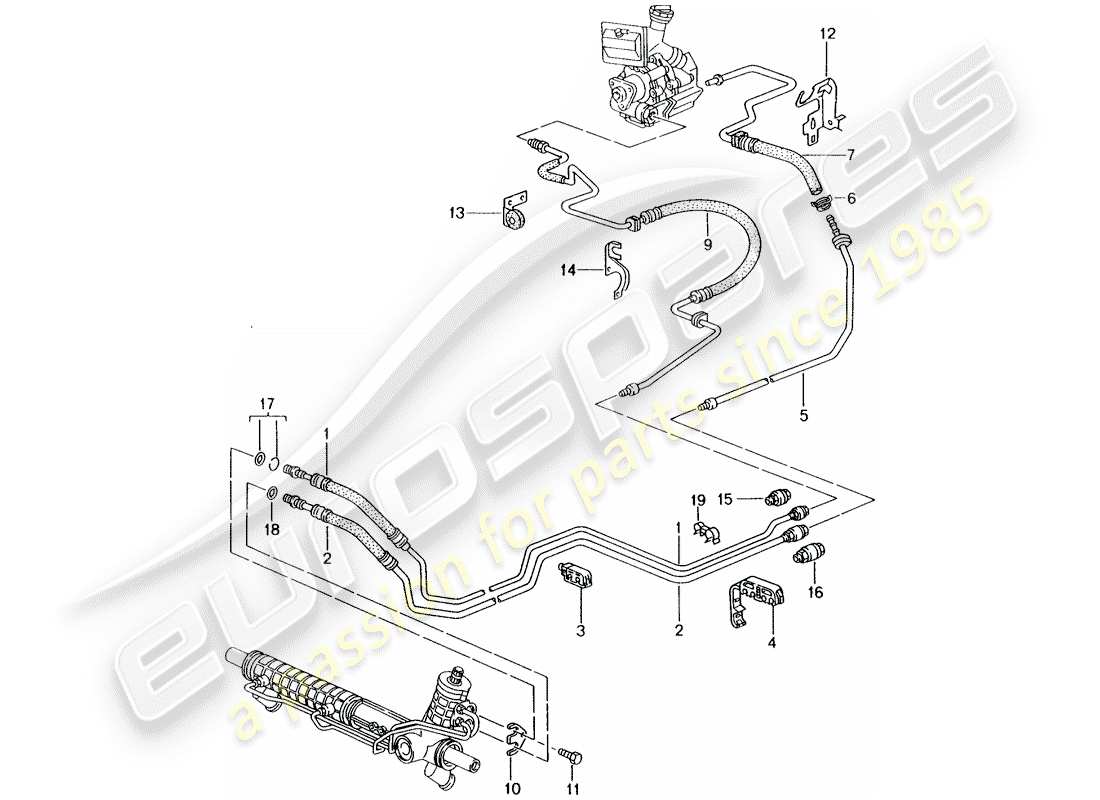 porsche 1997 (986 boxster) direction assistée - ligne hydraulique schéma des pièces