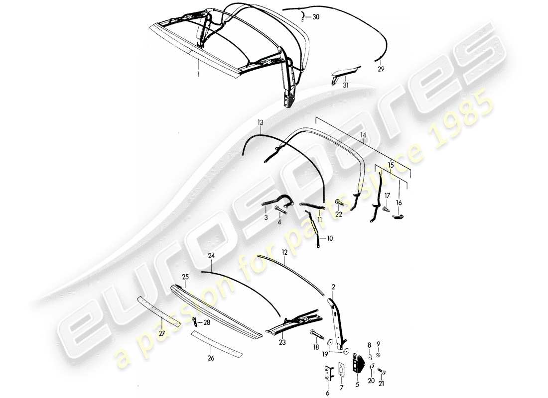 porsche 1962 (356b/356c) diagramme des pièces du cadre supérieur