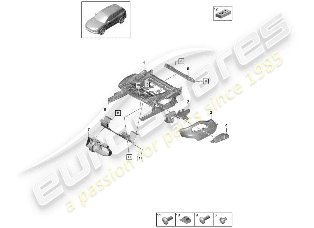 porsche 2019 (cayenne e3 9ya/9yb) cadre de siège schéma des pièces