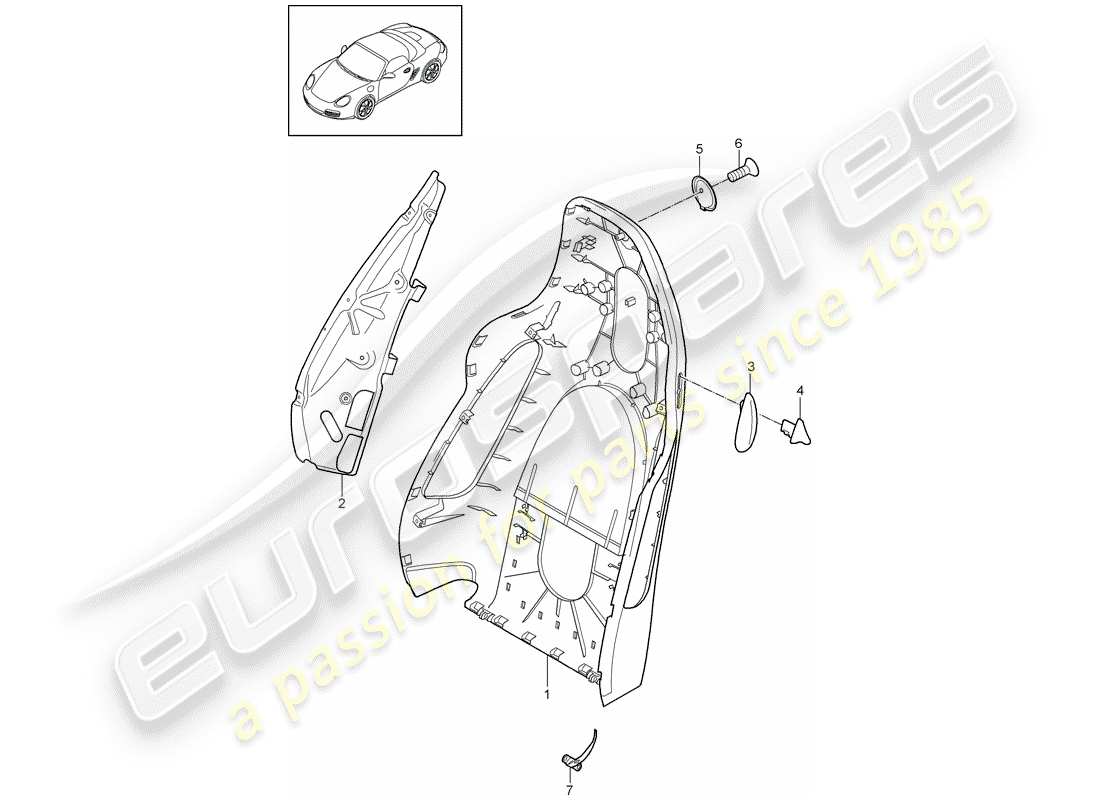 porsche 2010 (987 boxster) coque de dossier schéma des pièces
