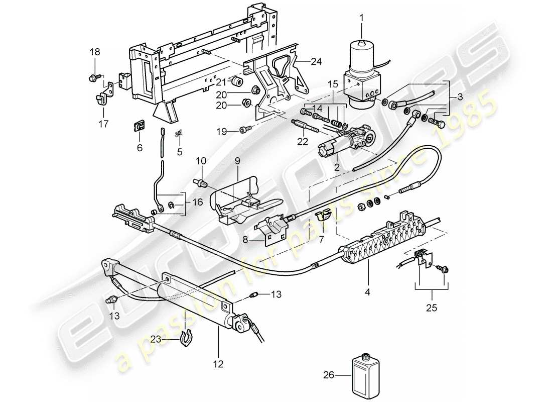 porsche 2002 (996 turbo / gt2) capot convertible - mécanisme d'entraînement - hydraulique schéma des pièces