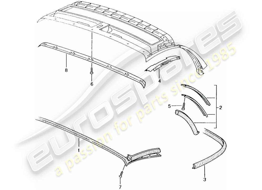 porsche 2004 (986 boxster) dessus convertible - bande d'étanchéité diagramme des pièces