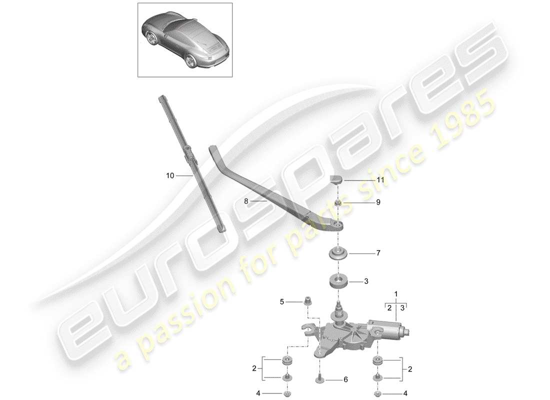porsche 2015 (991-1) essuie-glace arrière schéma des pièces