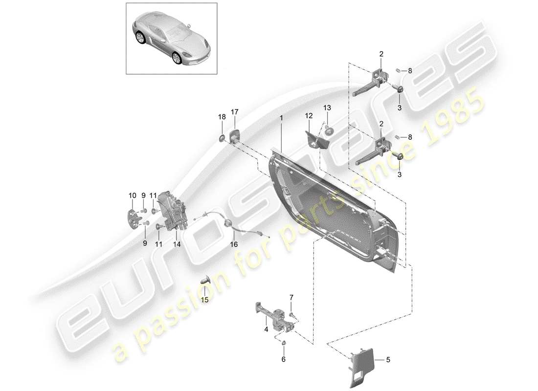 porsche 2017 (718 cayman) coque de porte schéma des pièces