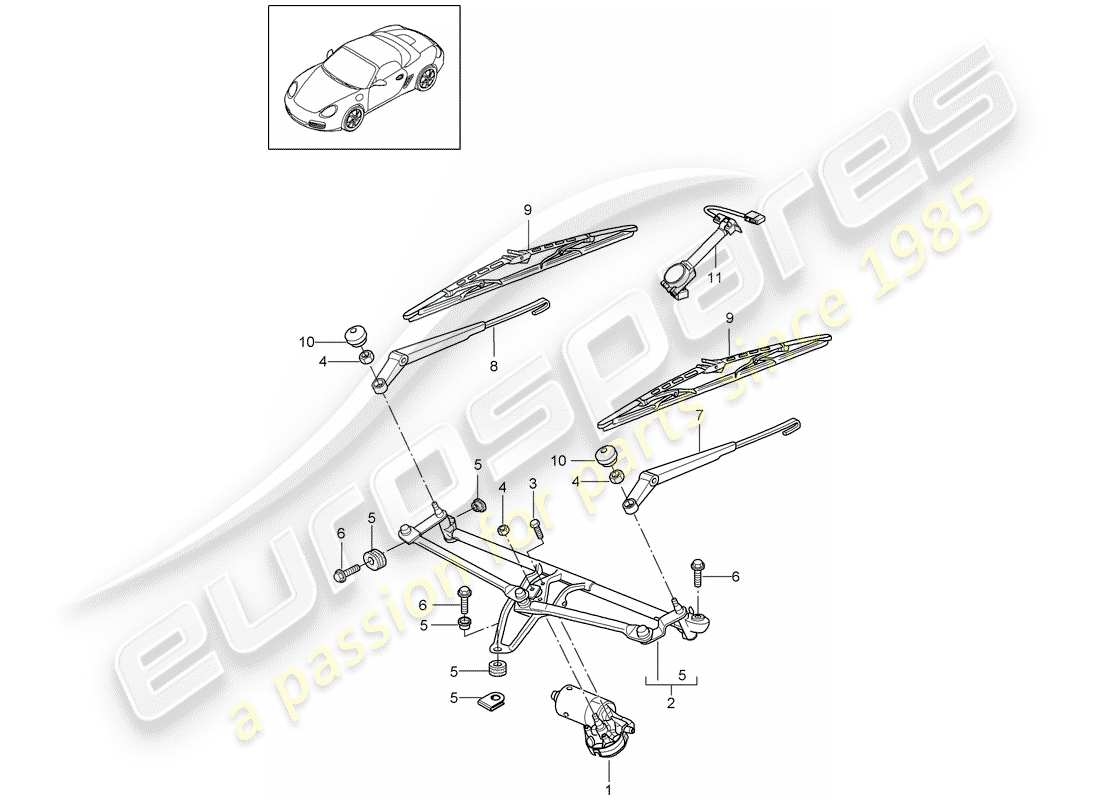 porsche 2012 (987 boxster) système d'essuie-glace compl. schéma des pièces