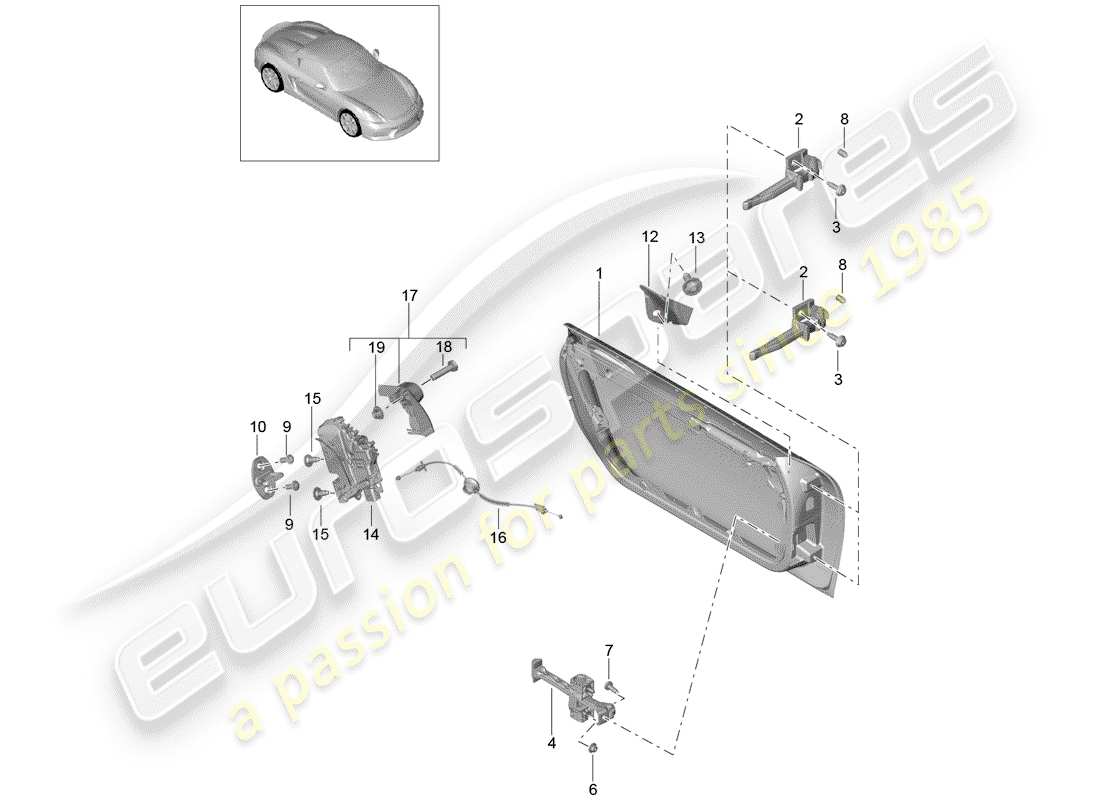 porsche 2016 (981 boxster spyder) coque de porte schéma des pièces