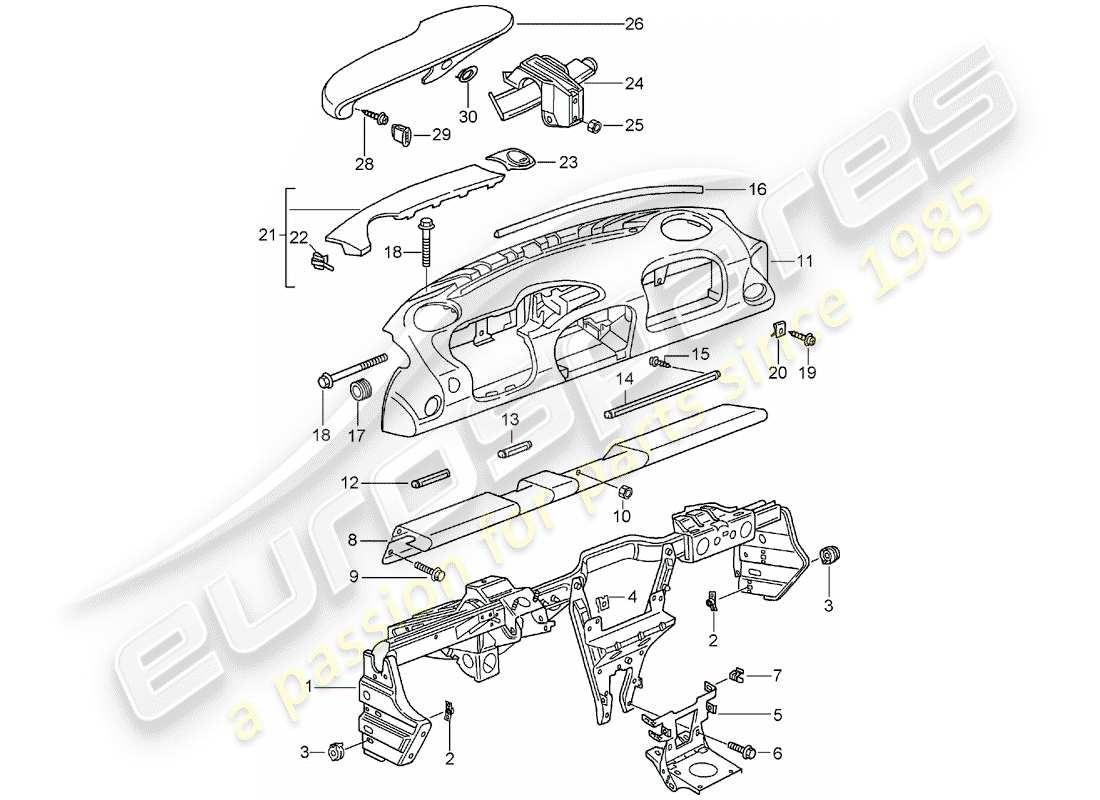 porsche 2001 (996 turbo / gt2) garniture de tableau de bord - avec : - cadre de retenue
