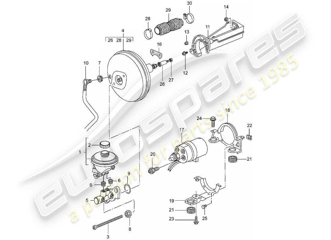 porsche 2001 (996 turbo / gt2) maitre cylindre de frein - servofrein - pompe d'embrayage schéma des pièces
