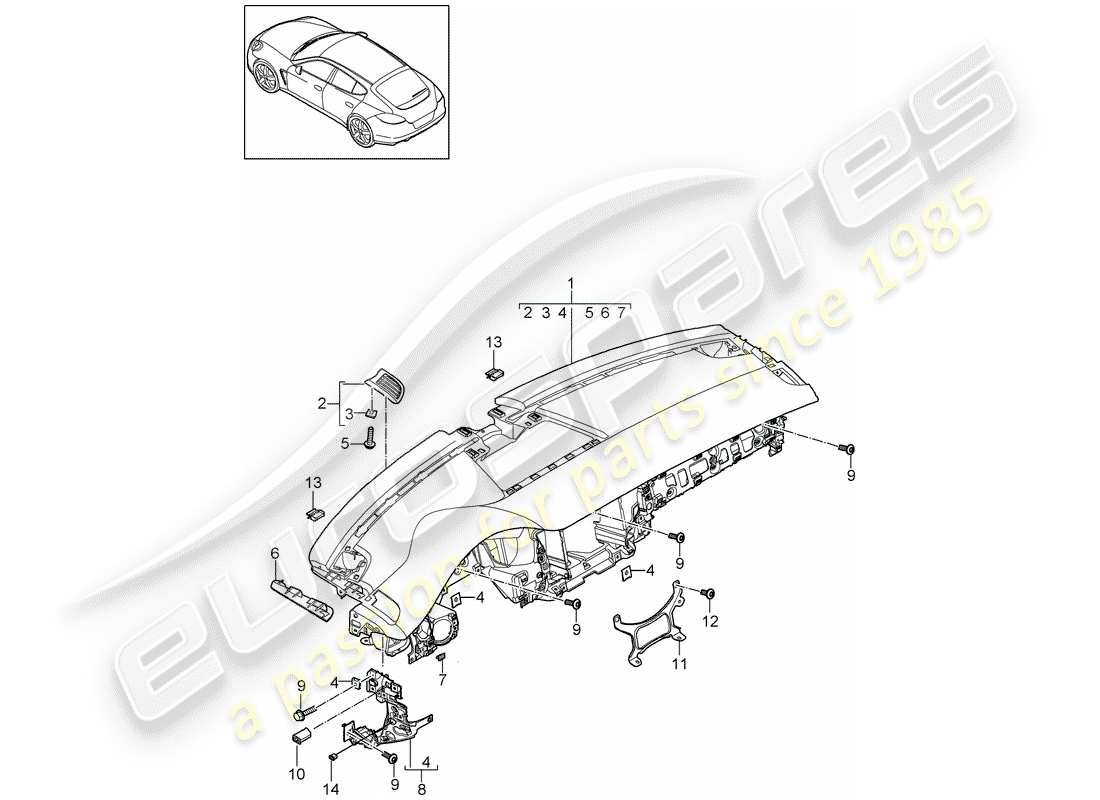 porsche 2011 (panamera 970) tableau de bord schéma des pièces