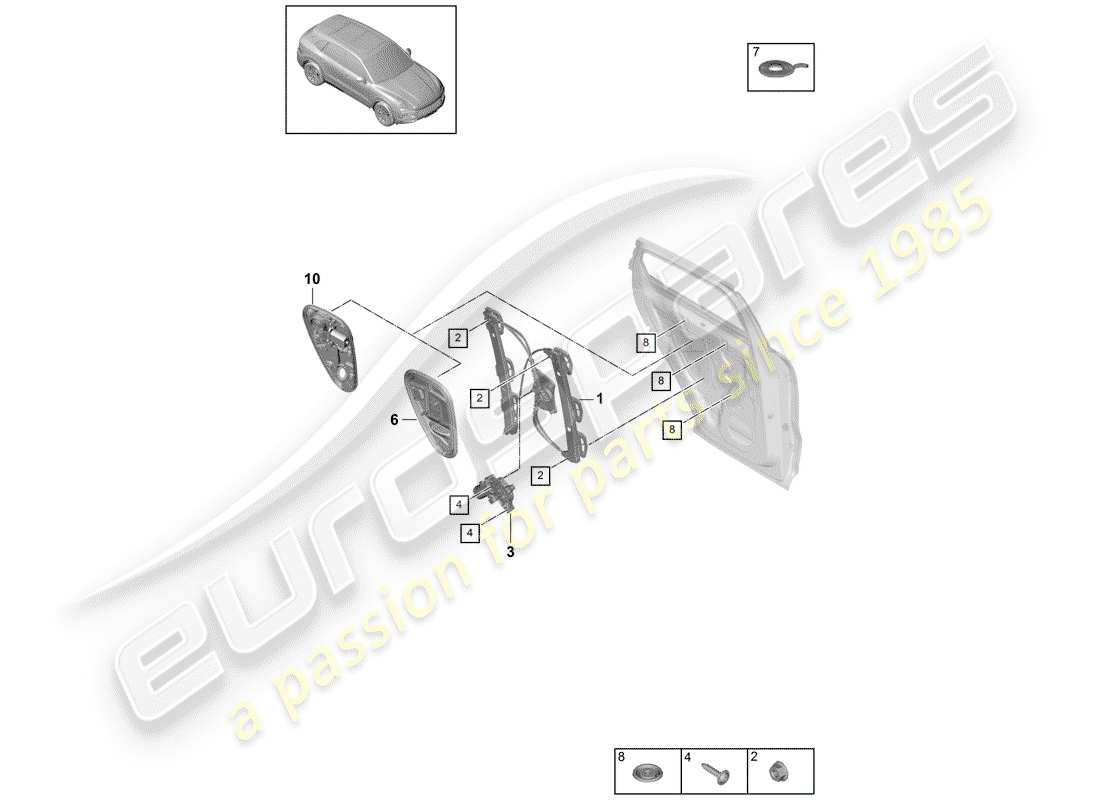 porsche 2019 (cayenne e3 9ya/9yb) schéma des pièces du lève-fenêtre