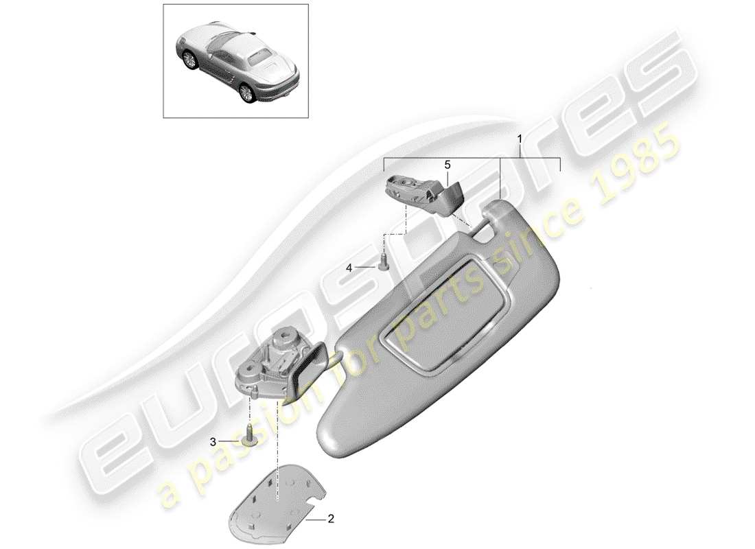 porsche 2019 (718 boxster) diagramme des pièces des pare-soleil