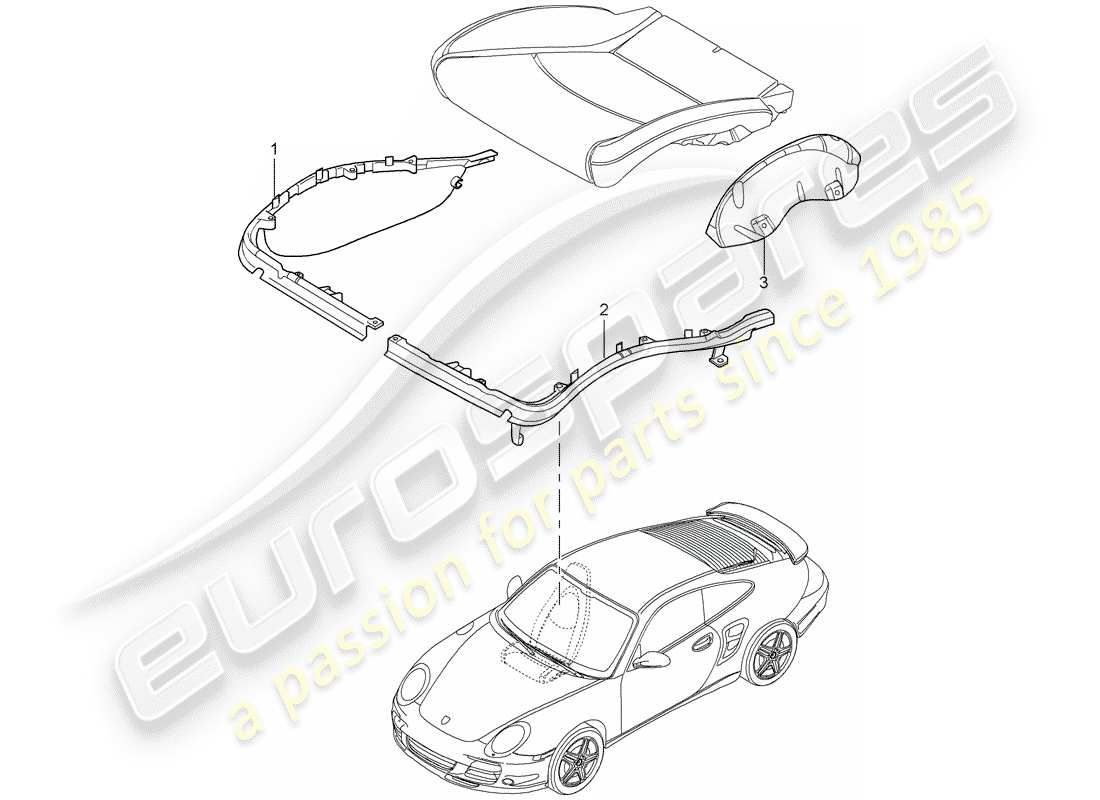 porsche 2009 997-2 turbo / gt2 schéma des pièces du porte-coussin