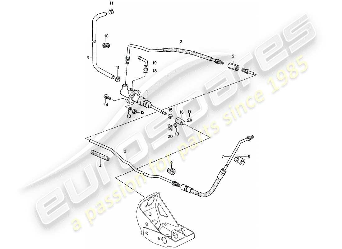 porsche 1988 (911) embrayage hydraulique - fonctionnement - maitre cylindre d'embrayage - tuyau d'embrayage hydraulique schéma des pièces