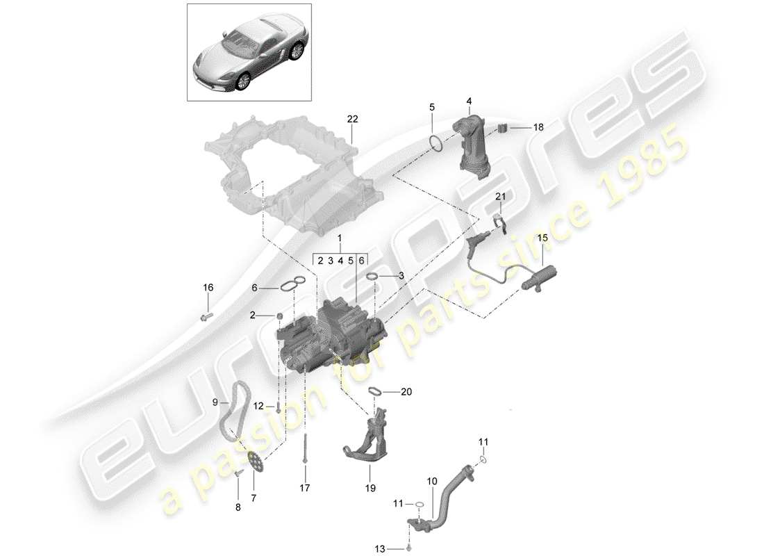 porsche 2017 (718 boxster) moteur (presse à huile./lubrification.) schéma des pièces