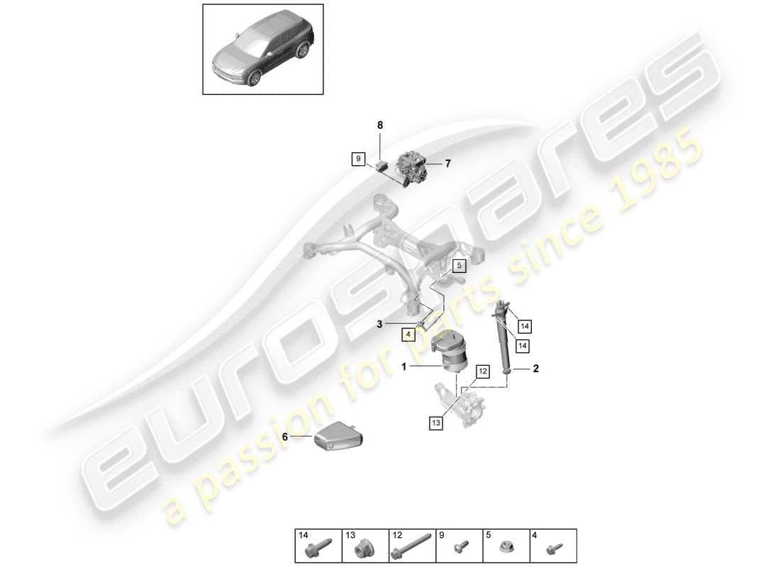 porsche 2020 (cayenne e3 9ya/9yb) ressort de l'air schéma des pièces