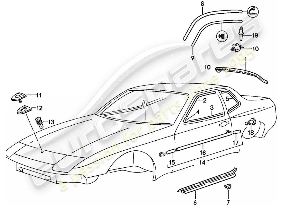 porsche 1986 (944) moulure décorative schéma des pièces
