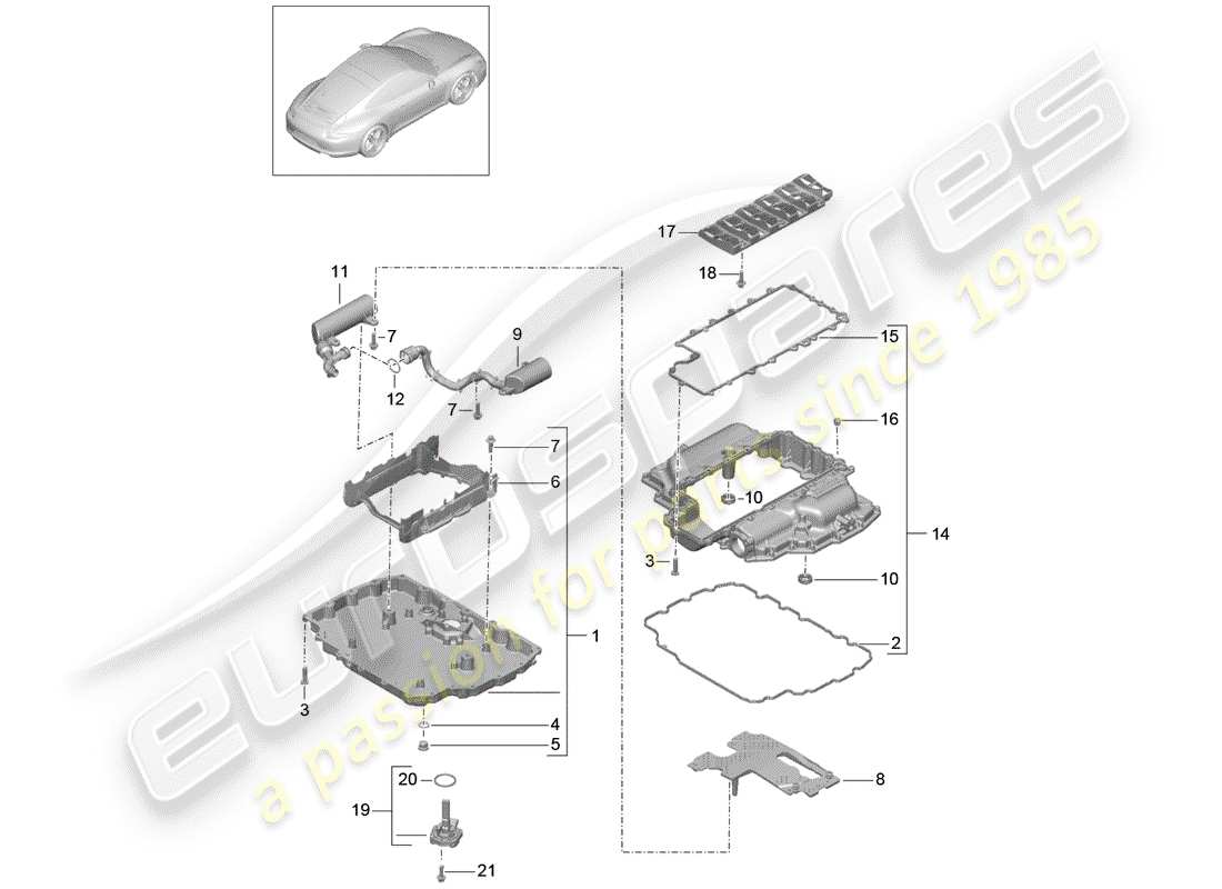porsche 2015 (991-1) carter d'huile schéma des pièces